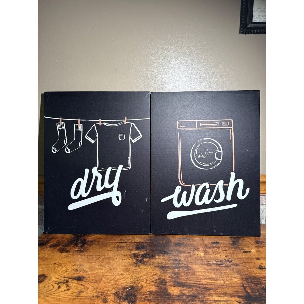 Laundry Room Wall Art Set  Wash & Dry Signs  Humorous Home Decor Canvas Prints